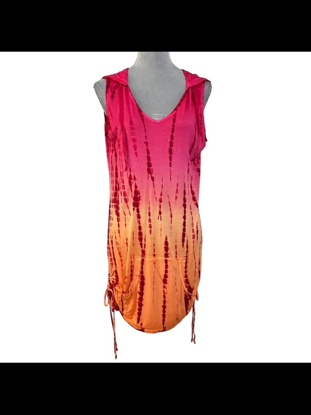 Pink & Orange Tie-Dye Hooded Sleeveless Tank Tunic Coverup Sz S